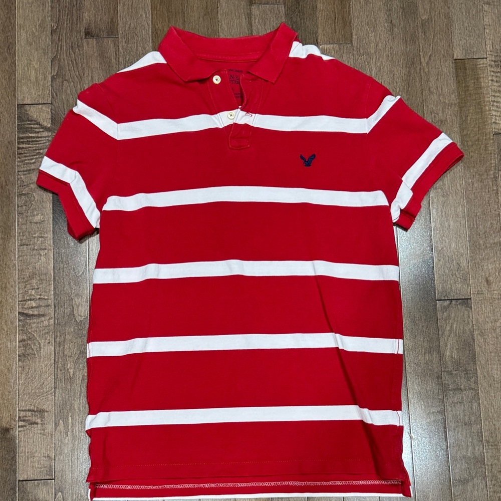 American Eagle Outfitters Red and White Polo Shirt